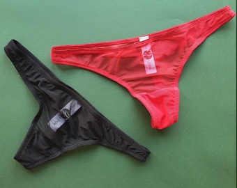 Panties set, Two pairs of mesh sheer thong for woman, Sexy black and red see through thong