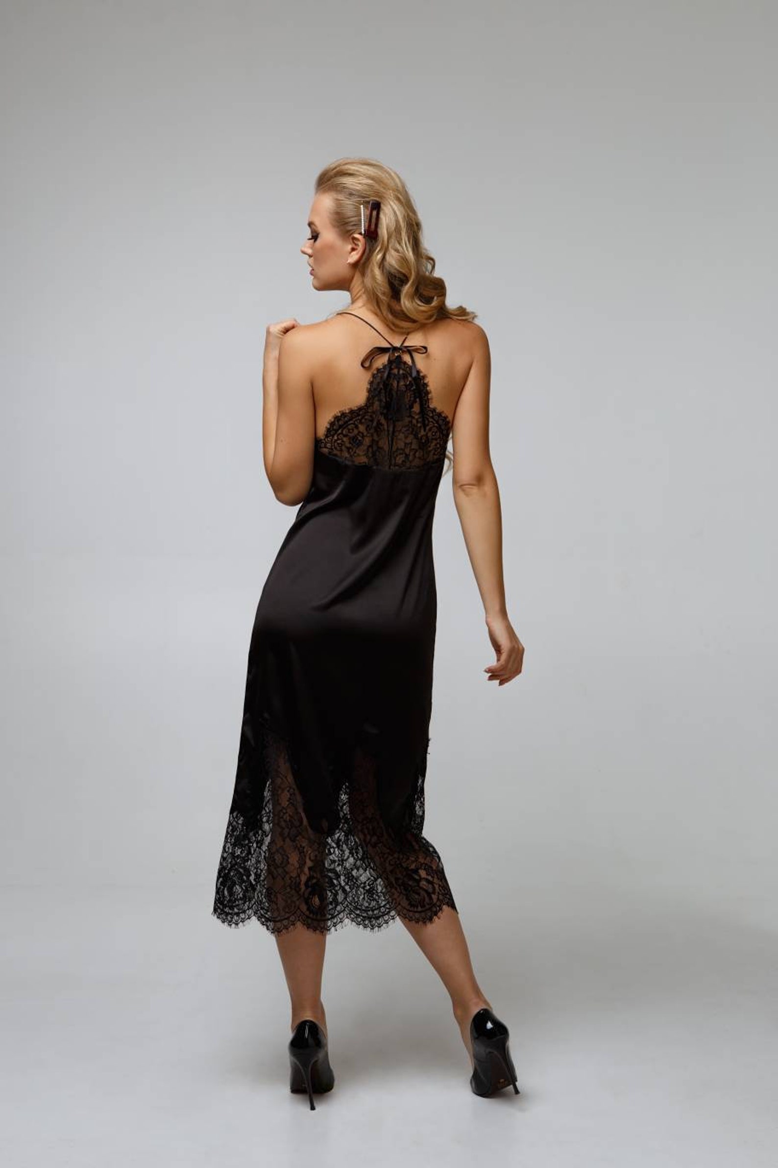Silk Black Sexy Slip Dress with Lace Back Luxury Nightgown Etsy