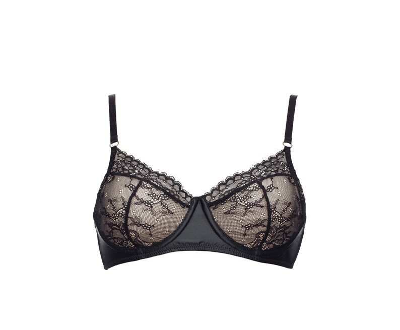 Sexy satin noir transparent et soutien-gorge en dentelle - Etsy France