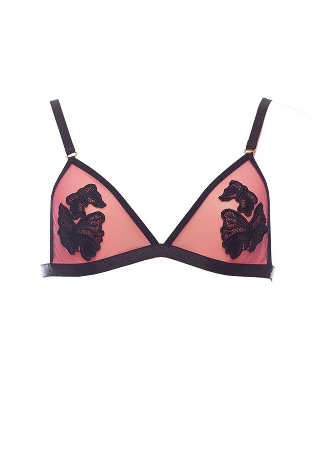 Mesh Pink Bralette Butterfly Bra for Woman Wireless Sheer Etsy