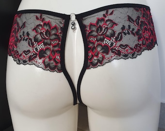 Open panties for women from lace, Sexy see through panty with beads