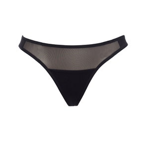 Black sexy sheer thong panties with mesh