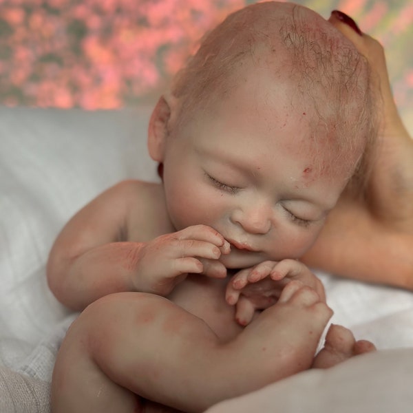 Lebensecht realistischer Ganzkörper Silikon Babypuppe Drink-wet Junge Stanislaw - OOAK Art-Baby reborn, gerootete Wimpern und Haar ARMATUREN