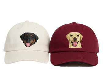 Embroidered Dog Cat Portrait Hat, Custom Pet Embroidered Baseball Cap