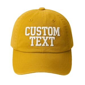 Custom Embroidered Washed Mustard Hat, Custom Text Hat, Custom Logo Hat, Personalized Embroidered Cap, Monogrammed Hat, Custom Embroidery
