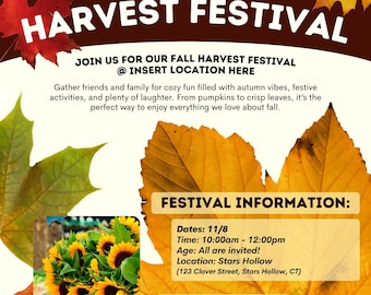Editable Fall Event Flyer: Autumn Party Invitation & Printable Harvest Festival Flyer Template