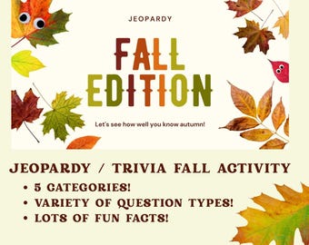 Jeopardy de otoño / Trivia: ¡Actividad de clase, lección de invierno y entretenimiento para llenar el tiempo!