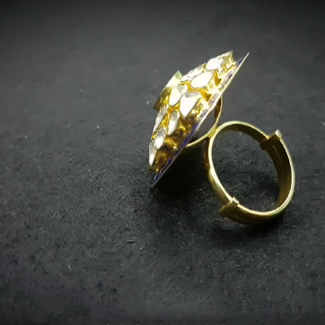 18k Gold Vermeil Ring Studded with Moissanite Uncut Diamond & Etsy