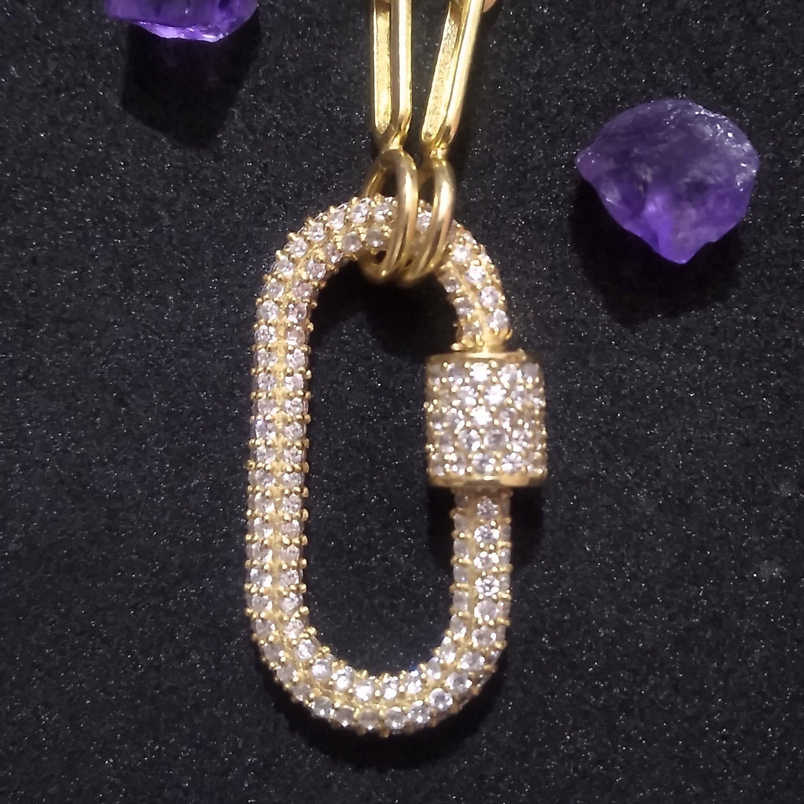 925 Silver Carabiner Jewelry, Diamond Carabiner Lock, Gold Vermeil