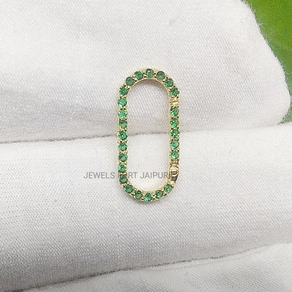 Natural Emerald Elongated Oval/14K Solid Gold Enhancer /Charm Pendant Connector/Durable Chain Enhancer /Emerald Charm Holder/Charm/Enhancer