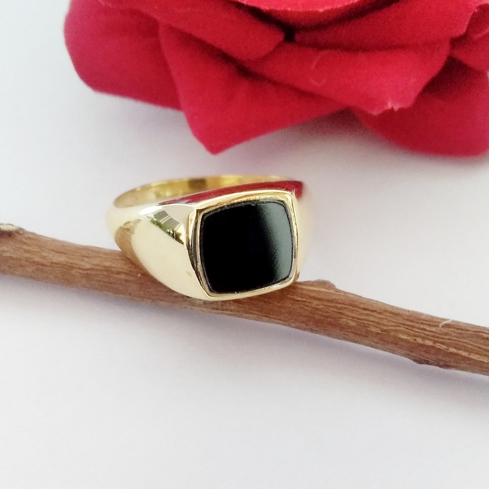 Gold Onyx Ring Solid Gold Ring 18k Gold Men Ring Etsy