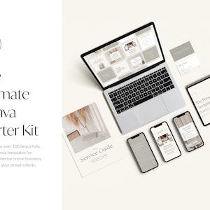 Ultimate Canva Starter Kit: bewerkbare Canva-sjabloonbundel, socialemediasjablonen, werkmappen, servicegids, presentatie en meer