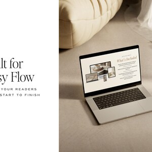May include: A silver laptop showing a website with the text "What's Included" and images of different devices. The laptop is open on a light surface, with the text "Built for Easy Flow" on the left side.