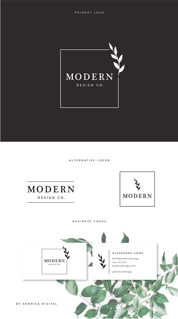 Vorgefertigten Business Logo Branding Kit Modern Blatt Logo Quadratischen Interior Design Logo Individuelles Logo Einfache Marken Design