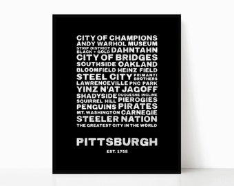 Pittsburgh Typography Print: Steel City Neighborhoods Poster (Digital Download)
