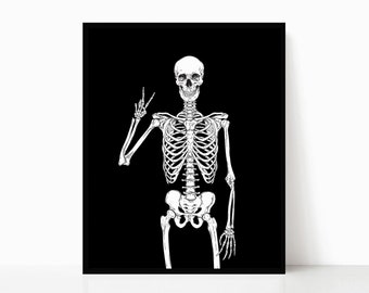 Skeleton Peace Sign Print: Minimalist Halloween Wall Art (Digital Download)
