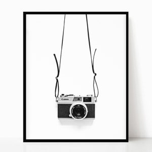 Vintage Camera Printable • Black and White • Digital Download • Modern Photography Print • Minimalist Wall Art • Canon Camera Poster