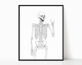 Skeleton Rocker Art Print: Modern Halloween Poster (Digital Download)