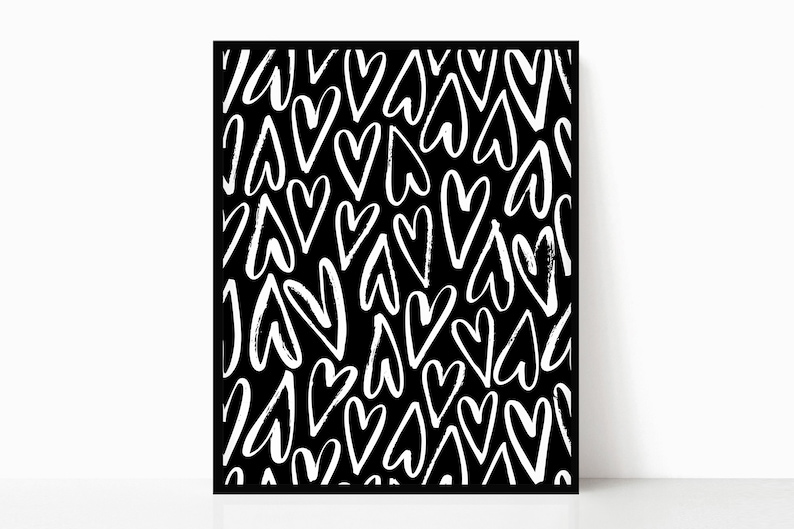 Hearts Black and White Print Instant Digital Download Heart Wall Art