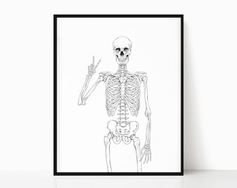 Skeleton Peace Sign Print: Minimalist Halloween Decor (Digital Download)