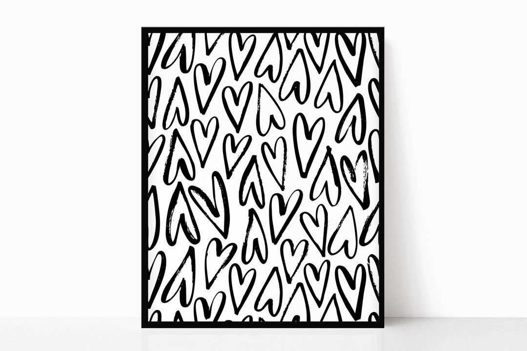 Hearts Black and White Print Instant Digital Download Heart Wall Art