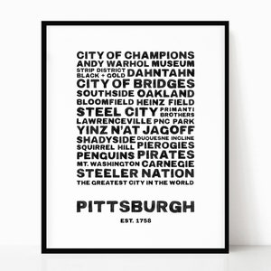 Pittsburgh Typography Wall Art Instant Digital Download Steel City Poster Black and White Print Minimal PGH Neighborhood Printable image 1