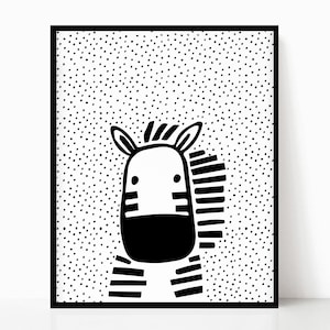 Zebra • Imprimible • Descarga digital instantánea • Arte de pared de vivero animal • Blanco y negro • Escandinavo • Impresión del zoológico • Decoración moderna de la pared