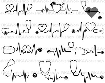 Stethoscope svg - Stethoscope heart beat svg - Stethoscope heart beat digital clipart for Design or more, files download svg, png, dxf