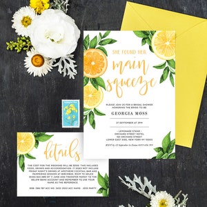 Lemon Bridal Shower Invitation with Detail Card, Printable Template, She Found Her Main Squeeze, Summer Citrus, Instant Download CIT05