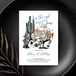 How The West Was One Invitation, Boy Birthday Invite, Wild West, Brown Horse, Pony, My First Rodeo, Rustic Cowboy, Editable Template, WILD01