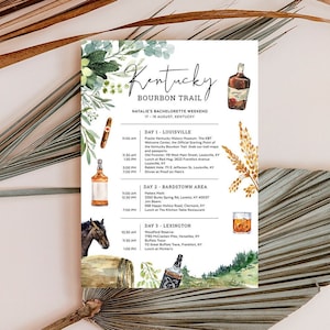 Itinerary Template, Kentucky Bourbon Trail, Weekend Schedule, Planner, Agenda, Bachelorette Party, Bachelor, Boys Trip, Editable File, KEN01