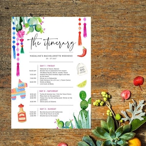 Bachelorette Itinerary Template Instant Download, Hens Party, Birthday, Wedding, Final Fiesta, Cactus, Mexican Theme, Instant Download CAC05