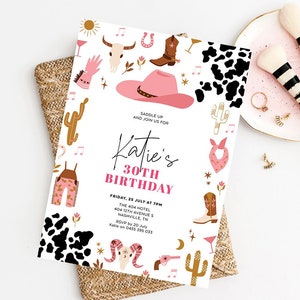 Cowgirl Invitation Template, Adult's Birthday, Country, Western, Lets Get Nashty, Boots, Cowboy Hat, DIY Editable Template Download, NASH02