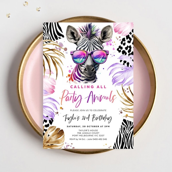 Calling All Party Animal Birthday Invitation, Zebra Invite, Leopard Print, Jungle, Safari, Girl Invite, Any Age, Editable Template, LEOP01