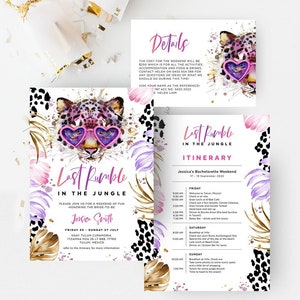 Last Rumble In The Jungle, Bachelorette Party Invitation, Travel Itinerary Template, Cheetah Print, Leopard Animal, Safari, Editable LEOP01
