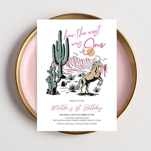 How The West Was One Invitation, Baby Girl Birthday Invite, Wild West, Horse Theme, Pony, First Rodeo, Cowgirl, Editable Template, WILD01