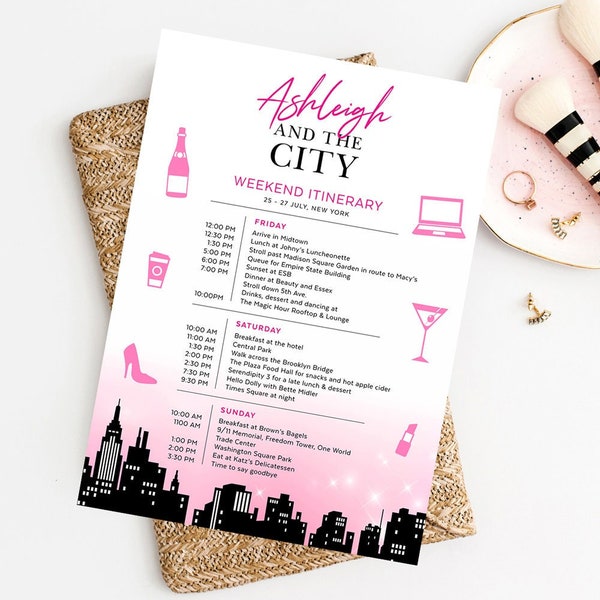 New York City Bachelorette Itinerary Template, Girls Weekend, Birthday Trip, In The City Theme, NYC, Editable, Instant Download, SATC