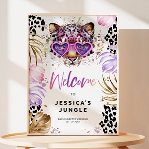 Welcome Sign Poster, Lets Get Wild Bachelorette Party, Jungle, Tropical Decor, Safari Theme, Editable Template, 18x24, 24x36, A2, A1 LEOP01