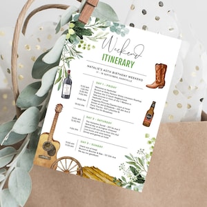 Nashville Itinerary Template, Birthday Weekend, Bachelorette Trip, Texas, Country Guitar, Cowgirl, Cowboy, Wedding, Editable File, NASH01