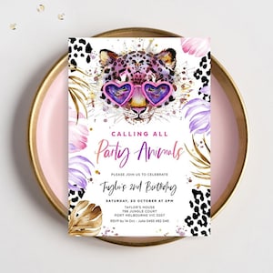 Calling All Party Animal Birthday Invitation, Leopard Print, Jungle Theme, Safari Party, Girl Invite, Any Age, Editable Template, LEOP01 image 1