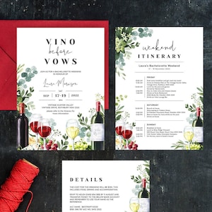 Vino Before Vows, Bachelorette Party Invitation, Winery Itinerary Template, Wine Tasting Weekend, Napa, Country, Editable, Download, WINE03