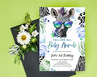 Calling All Party Animal Birthday Invitation, Zebra Invite, Leopard Print, Jungle, Safari, Boy Invite, Any Age, Editable Template, LEOP01
