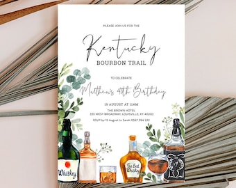 Kentucky Bourbon Trail, Birthday Invitation, Whiskey Tour, Alcohol Tasting, Bachelorette Party, Bachelor, Boys Trip, Editable File, KEN01