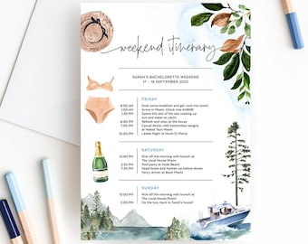 Lake Itinerary Template, Vacation, Boat Party, Cruise, Girls Trip, Schedule, Bachelorette Party, Birthday Weekend, Instant Download, LAK01