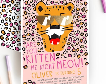 Are You Kitten Me Right Meow Invites, Big Cat Birthday Invitation, Purrfect Party, Cool Cat Evite, Leopard Print, Editable Template, LEOP03