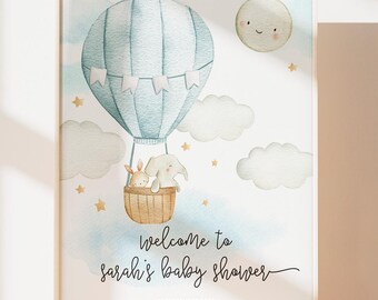Oh The Places He'll Go, Welcome Board, Hot Air Balloon,Boy Baby Shower Sign, Baby Elephant, Editable Template, 18x24, 24x36, A2, A1 UPUP1