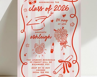 Graduation Invitation Girls, College Grad Invite, Class of 2026 Announcement, Senior Graduation Party, High School, Editable Template GRAD01