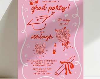 Graduation Invitation Girls, College Grad Invite, Class of 2026 Announcement, Senior Graduation Party, High School, Editable Template GRAD01