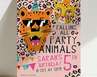 Cheetah Birthday Invitation, Party Animal Invite, Cheetah Print, Leopard, Tiger, Jungle, Safari Party, Boys, Girls, Editable Template LEOP03