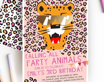 Calling All Party Animal Birthday Invitation, Leopard Print, Jungle Theme, Safari Party, Girl Invite, Any Age, Editable Template, LEOP03